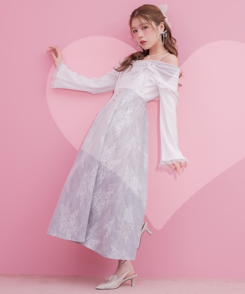 couture BY ROJITA(クチュールバイロジータ)の「オフショルドッキングワンピース(ワンピース・レディース・ブラック/パープル/ホワイト・FREE)」の6枚目の写真