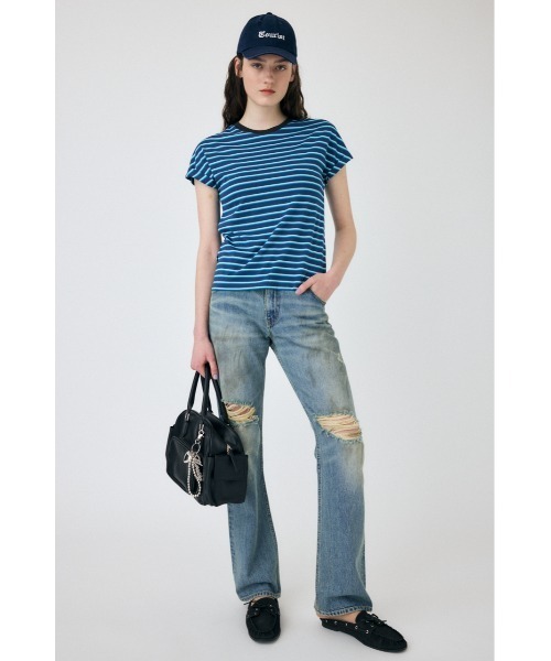 MOUSSY（マウジー）の「ROLL SLEEVE MULTI STRIPE Tシャツ（Tシャツ/カットソー・レディース・ブルー/マジェンタ・FREE）」の16枚目の写真