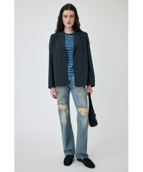 MOUSSY（マウジー）の「ROLL SLEEVE MULTI STRIPE Tシャツ（Tシャツ/カットソー・レディース・ブルー/マジェンタ・FREE）」の4枚目の写真
