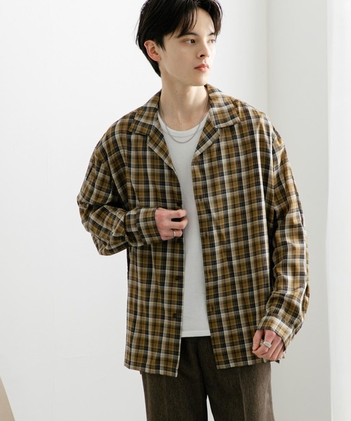 SENSE OF PLACE by URBAN RESEARCH（センスオブプレイスバイアーバンリサーチ）の「『ユニセックス』シアーチェックオープンカラーロングスリーブシャツ（シャツ/ブラウス・メンズ・ベージュ/ブラック/ブルー・MEDIUM/LARGE）」の6枚目の写真