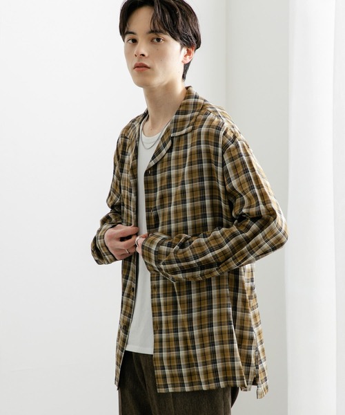 SENSE OF PLACE by URBAN RESEARCH（センスオブプレイスバイアーバンリサーチ）の「『ユニセックス』シアーチェックオープンカラーロングスリーブシャツ（シャツ/ブラウス・メンズ・ベージュ/ブラック/ブルー・MEDIUM/LARGE）」の7枚目の写真