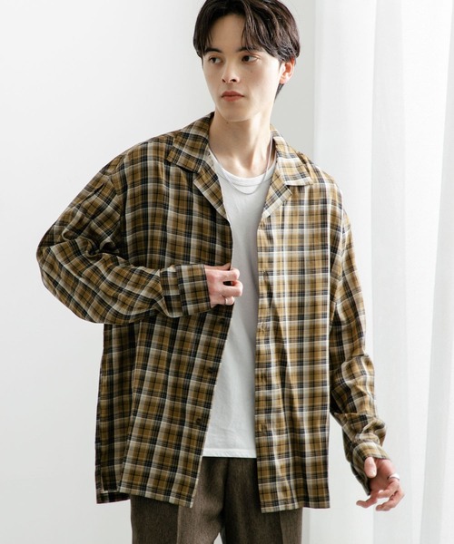 SENSE OF PLACE by URBAN RESEARCH（センスオブプレイスバイアーバンリサーチ）の「『ユニセックス』シアーチェックオープンカラーロングスリーブシャツ（シャツ/ブラウス・メンズ・ベージュ/ブラック/ブルー・MEDIUM/LARGE）」の8枚目の写真