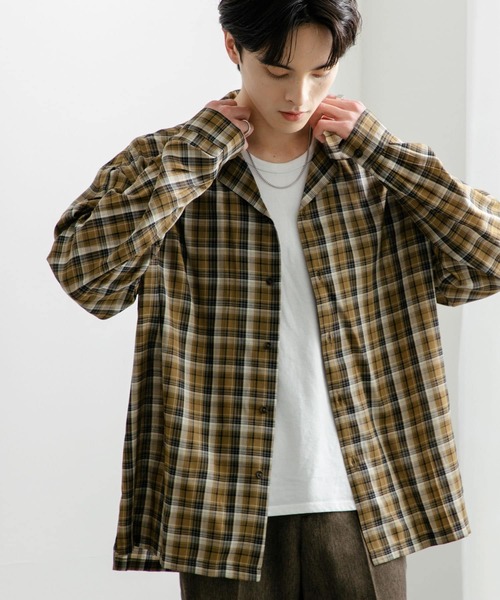 SENSE OF PLACE by URBAN RESEARCH（センスオブプレイスバイアーバンリサーチ）の「『ユニセックス』シアーチェックオープンカラーロングスリーブシャツ（シャツ/ブラウス・メンズ・ベージュ/ブラック/ブルー・MEDIUM/LARGE）」の9枚目の写真