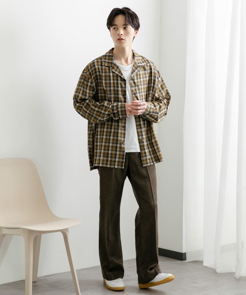 SENSE OF PLACE by URBAN RESEARCH（センスオブプレイスバイアーバンリサーチ）の「『ユニセックス』シアーチェックオープンカラーロングスリーブシャツ（シャツ/ブラウス・メンズ・ベージュ/ブラック/ブルー・MEDIUM/LARGE）」の10枚目の写真