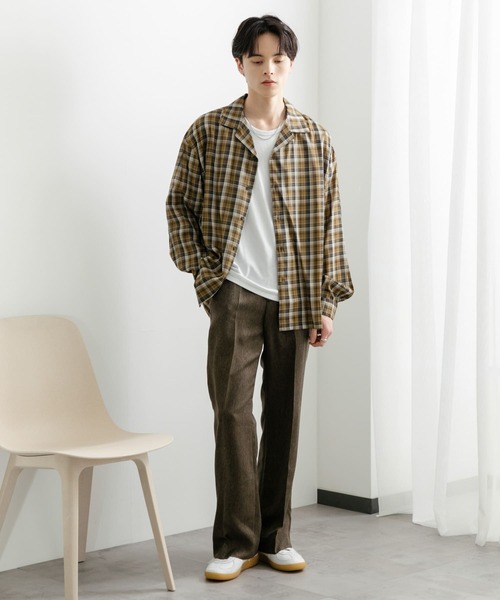 SENSE OF PLACE by URBAN RESEARCH（センスオブプレイスバイアーバンリサーチ）の「『ユニセックス』シアーチェックオープンカラーロングスリーブシャツ（シャツ/ブラウス・メンズ・ベージュ/ブラック/ブルー・MEDIUM/LARGE）」の11枚目の写真