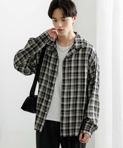 SENSE OF PLACE by URBAN RESEARCH（センスオブプレイスバイアーバンリサーチ）の「『ユニセックス』シアーチェックオープンカラーロングスリーブシャツ（シャツ/ブラウス・メンズ・ベージュ/ブラック/ブルー・MEDIUM/LARGE）」の12枚目の写真