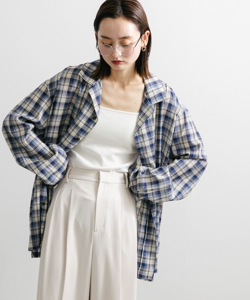 SENSE OF PLACE by URBAN RESEARCH（センスオブプレイスバイアーバンリサーチ）の「『ユニセックス』シアーチェックオープンカラーロングスリーブシャツ（シャツ/ブラウス・メンズ・ベージュ/ブラック/ブルー・MEDIUM/LARGE）」の18枚目の写真