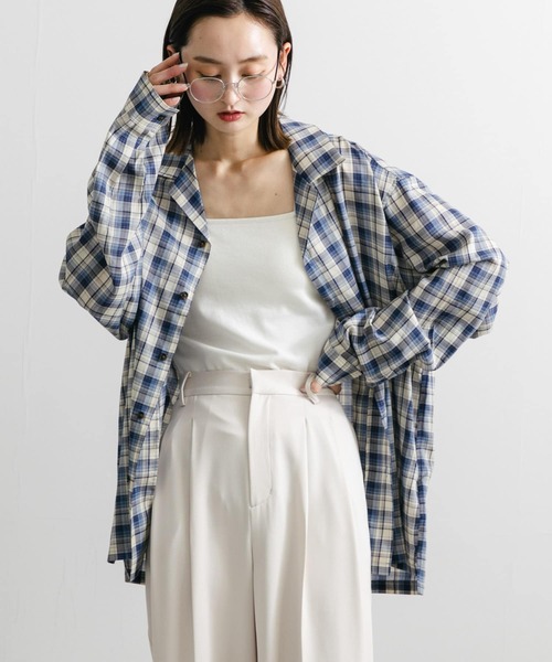 SENSE OF PLACE by URBAN RESEARCH（センスオブプレイスバイアーバンリサーチ）の「『ユニセックス』シアーチェックオープンカラーロングスリーブシャツ（シャツ/ブラウス・メンズ・ベージュ/ブラック/ブルー・MEDIUM/LARGE）」の19枚目の写真