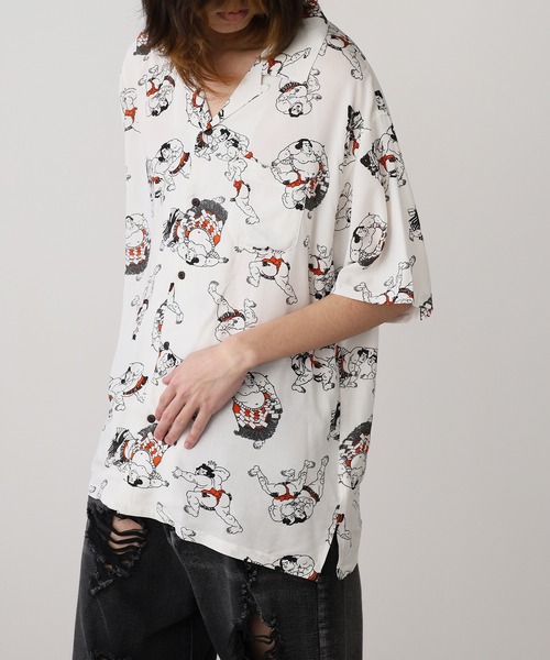 Jungle Storm（ジャングルストーム）の「JUNGLE STORM/ジャングルストーム H/S,和柄レーヨンシャツ シャツ（シャツ/ブラウス・メンズ・ブラック系1/ホワイト系2/ホワイト系1/ブラック系2・L/M）」の6枚目の写真