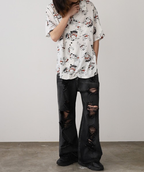 Jungle Storm（ジャングルストーム）の「JUNGLE STORM/ジャングルストーム H/S,和柄レーヨンシャツ シャツ（シャツ/ブラウス・メンズ・ブラック系1/ホワイト系2/ホワイト系1/ブラック系2・L/M）」の8枚目の写真