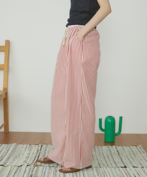 【極美品】サブセブンティー ゴルフパンツ LL シアサッカー ストライプ 赤 MERLOT（メルロー）の「【新色追加】【動画あり】シアサッカー