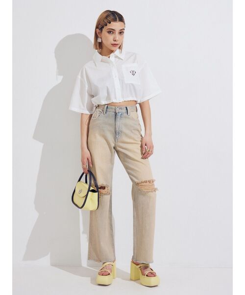 EVRIS（エヴリス）の「ダメージワイドヴィンテージライクデニムパンツ（デニムパンツ・レディース・ベージュ/ブラック・MEDIUM/SMALL）」の12枚目の写真