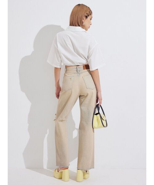 EVRIS（エヴリス）の「ダメージワイドヴィンテージライクデニムパンツ（デニムパンツ・レディース・ベージュ/ブラック・MEDIUM/SMALL）」の14枚目の写真