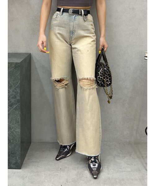 EVRIS（エヴリス）の「ダメージワイドヴィンテージライクデニムパンツ（デニムパンツ・レディース・ベージュ/ブラック・MEDIUM/SMALL）」の18枚目の写真