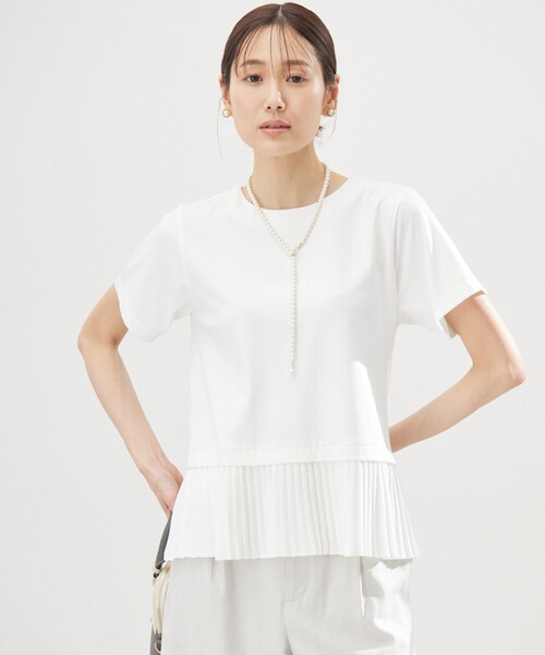 組曲 L(クミキョク オオキイサイズ)の「クールプレーティング天竺プリーツ カットソー(Tシャツ/カットソー・レディース・ブラック系/アイボリー系/グレー系・5/6)」の3枚目の写真
