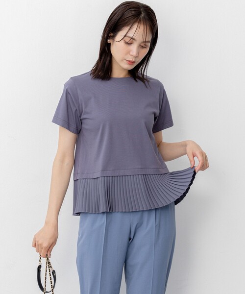 組曲 L(クミキョク オオキイサイズ)の「クールプレーティング天竺プリーツ カットソー(Tシャツ/カットソー・レディース・ブラック系/アイボリー系/グレー系・5/6)」の22枚目の写真