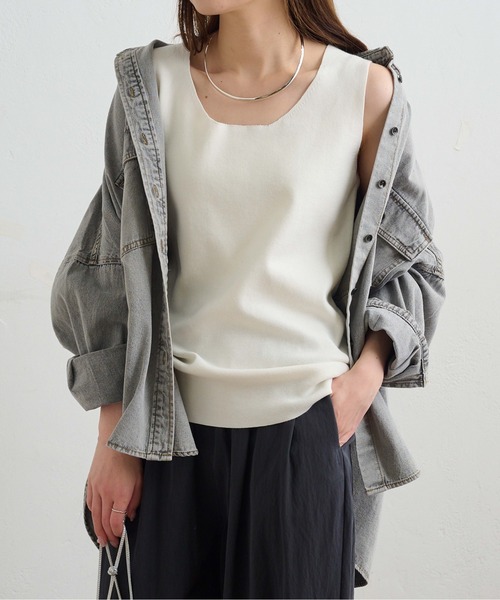 PUAL CE CIN（ピュアルセシン）の「【Du noir】ラウンドネックタンクトップ（タンクトップ・レディース・グレー/アイボリー/ブラック・FREE）」の2枚目の写真