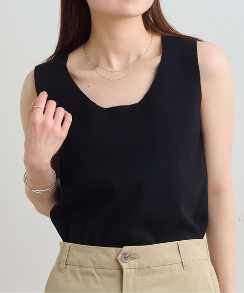 PUAL CE CIN（ピュアルセシン）の「【Du noir】ラウンドネックタンクトップ（タンクトップ・レディース・グレー/アイボリー/ブラック・FREE）」の3枚目の写真