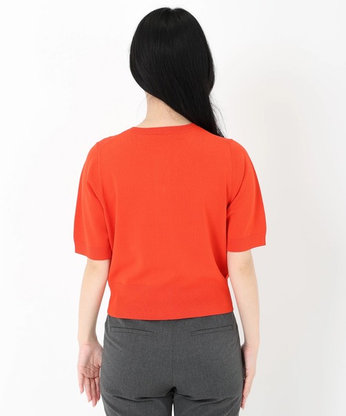 STRAWBERRY-FIELDS（ストロベリーフィールズ）の「マリンモチーフ半袖カーディガン（ニット/セーター・レディース・ネイビー/ホワイト×ネイビー/オレンジ・2）」の7枚目の写真