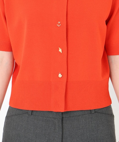 STRAWBERRY-FIELDS（ストロベリーフィールズ）の「マリンモチーフ半袖カーディガン（ニット/セーター・レディース・ネイビー/ホワイト×ネイビー/オレンジ・2）」の11枚目の写真