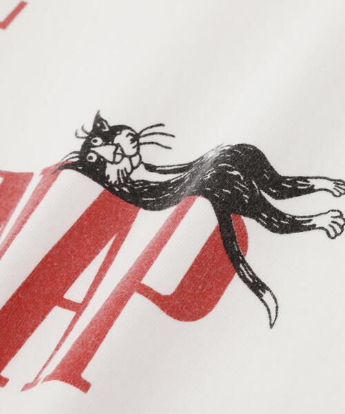 REMI RELIEF（レミレリーフ）の「REMI RELIEF(レミレリーフ) 別注20/-天竺BIGサイズTシャツ(BE CAT NAP)（Tシャツ/カットソー・メンズ・レッド/アイボリー・M/L/XL）」の4枚目の写真