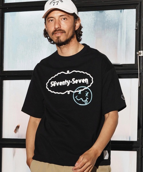 seventy seven(セブンティセブン)の「mt9668-middle onz over size S-S t-shirts(77delicious) Tシャツ(Tシャツ/カットソー・メンズ・サンドベージュ/ホワイト/ブラック・S/M/L/XL)」の3枚目の写真