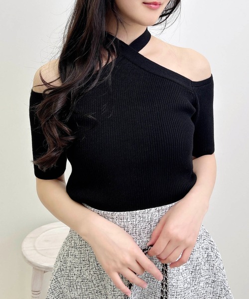 INGNI(イング)の「バックリボンホルター半袖ニット(ニット/セーター・レディース・ブラック/オフホワイト/ブルー・M)」の10枚目の写真