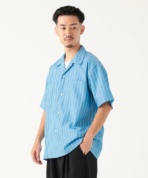 B:MING by BEAMS（ビーミングバイビームス）の「吸水速乾 ストライプ オープンカラー シャツ（シャツ/ブラウス・メンズ・サックスブルー/オフホワイト・S/M/L/XL）」の5枚目の写真
