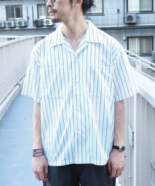 セール】吸水速乾 ストライプ オープンカラー シャツ（シャツ