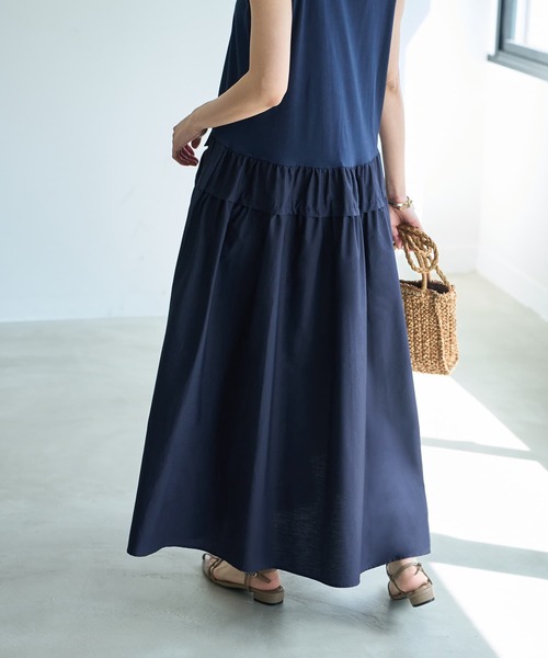 STYLE DELI（スタイルデリ）の「【Made in JAPAN】生地コンビボリュームスカートワンピース（ワンピース・レディース・ネイビー/グリーン・1/2）」の13枚目の写真