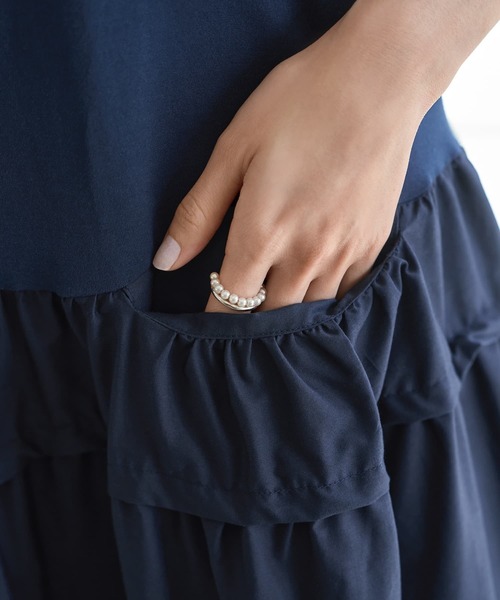 STYLE DELI（スタイルデリ）の「【Made in JAPAN】生地コンビボリュームスカートワンピース（ワンピース・レディース・ネイビー/グリーン・1/2）」の6枚目の写真