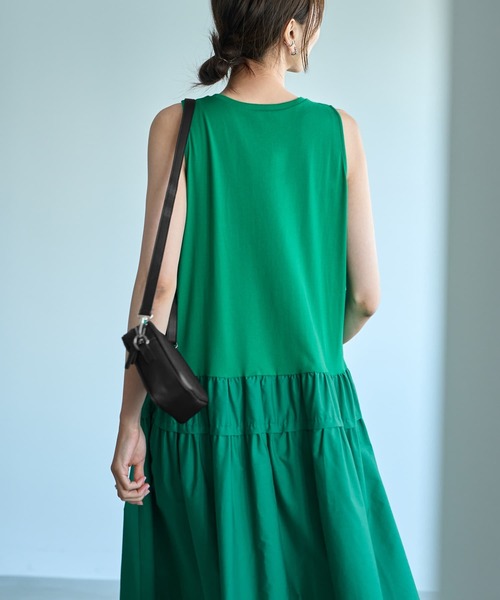 STYLE DELI（スタイルデリ）の「【Made in JAPAN】生地コンビボリュームスカートワンピース（ワンピース・レディース・ネイビー/グリーン・1/2）」の9枚目の写真