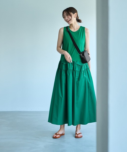 STYLE DELI（スタイルデリ）の「【Made in JAPAN】生地コンビボリュームスカートワンピース（ワンピース・レディース・ネイビー/グリーン・1/2）」の15枚目の写真