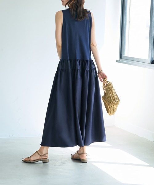 STYLE DELI(スタイルデリ)の「【Made in JAPAN】生地コンビボリュームスカートワンピース(ワンピース・レディース・ネイビー/グリーン・1/2)」の14枚目の写真