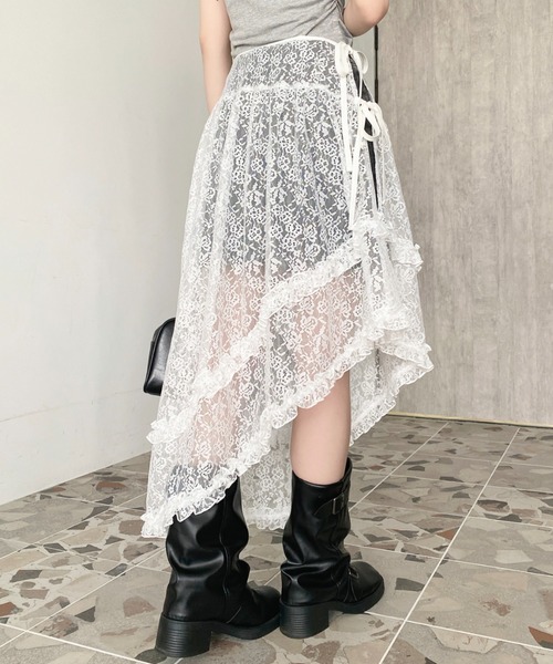 Melt the lady ムーンスカート セール】フラワー刺繍チュールレース巻きスカート（スカート