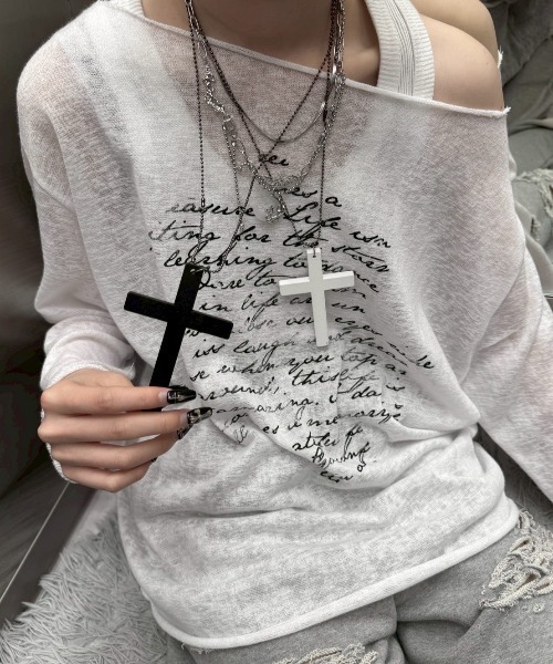 Never mind the XU / Chikashitsu+（ネバーマインド ザ エックスユー / チカシツプラス）の「【nmtc+】see through lettering long sleeve tee / 【エヌエムティーシープラス】シースルーレタリングプリント長袖Tシャツ（Tシャツ/カットソー・メンズ・ホワイト/ブラック/ベージュ・ONE SIZE）」の7枚目の写真