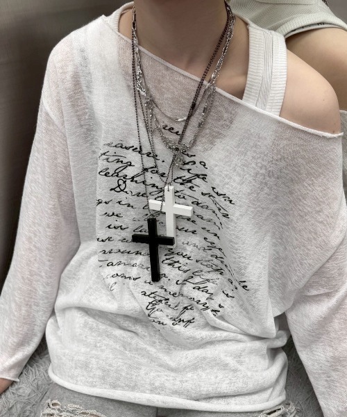 Never mind the XU / Chikashitsu+（ネバーマインド ザ エックスユー / チカシツプラス）の「【nmtc+】see through lettering long sleeve tee / 【エヌエムティーシープラス】シースルーレタリングプリント長袖Tシャツ（Tシャツ/カットソー・メンズ・ホワイト/ブラック/ベージュ・ONE SIZE）」の8枚目の写真