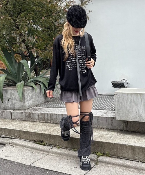 Never mind the XU / Chikashitsu+（ネバーマインド ザ エックスユー / チカシツプラス）の「【nmtc+】see through lettering long sleeve tee / 【エヌエムティーシープラス】シースルーレタリングプリント長袖Tシャツ（Tシャツ/カットソー・メンズ・ホワイト/ブラック/ベージュ・ONE SIZE）」の12枚目の写真