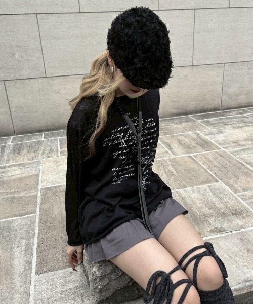 Never mind the XU / Chikashitsu+（ネバーマインド ザ エックスユー / チカシツプラス）の「【nmtc+】see through lettering long sleeve tee / 【エヌエムティーシープラス】シースルーレタリングプリント長袖Tシャツ（Tシャツ/カットソー・メンズ・ホワイト/ブラック/ベージュ・ONE SIZE）」の17枚目の写真