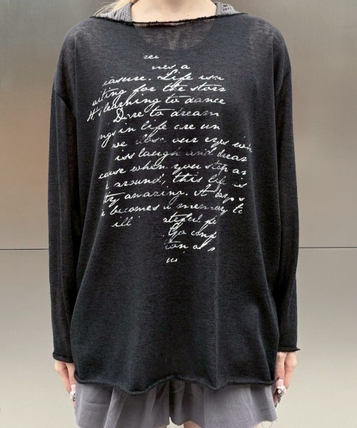 Never mind the XU / Chikashitsu+（ネバーマインド ザ エックスユー / チカシツプラス）の「【nmtc+】see through lettering long sleeve tee / 【エヌエムティーシープラス】シースルーレタリングプリント長袖Tシャツ（Tシャツ/カットソー・メンズ・ホワイト/ブラック/ベージュ・ONE SIZE）」の18枚目の写真