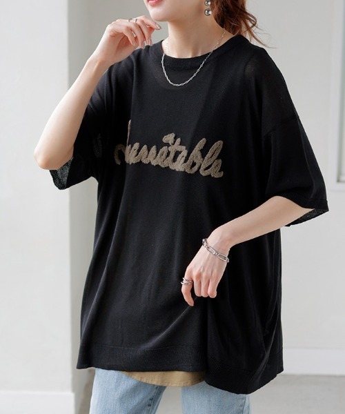 セール】透かし編みニットロゴTシャツ（Tシャツ/カットソー