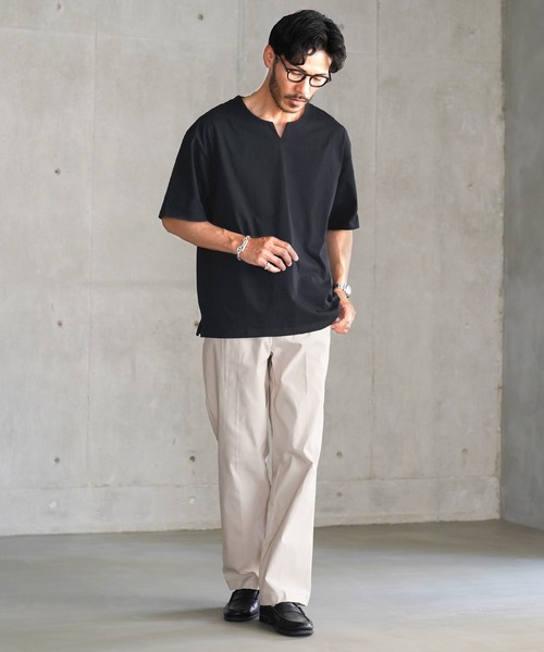 jiggys shop(ジギーズショップ)の「接触冷感 UVカット 吸汗速乾 プレーティング キーネック 半袖Tシャツ カットソー(Tシャツ/カットソー・メンズ・ホワイト/ブラック/ベージュ系その他/スミクロ・MEDIUM/LARGE/X-LARGE)」の6枚目の写真