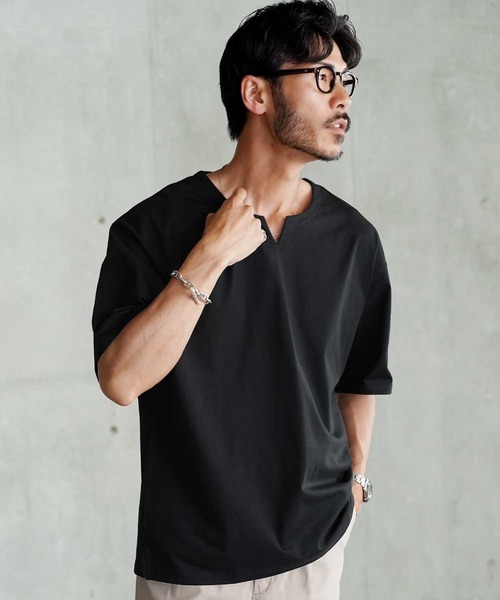 jiggys shop(ジギーズショップ)の「接触冷感 UVカット 吸汗速乾 プレーティング キーネック 半袖Tシャツ カットソー(Tシャツ/カットソー・メンズ・ホワイト/ブラック/ベージュ系その他/スミクロ・MEDIUM/LARGE/X-LARGE)」の16枚目の写真