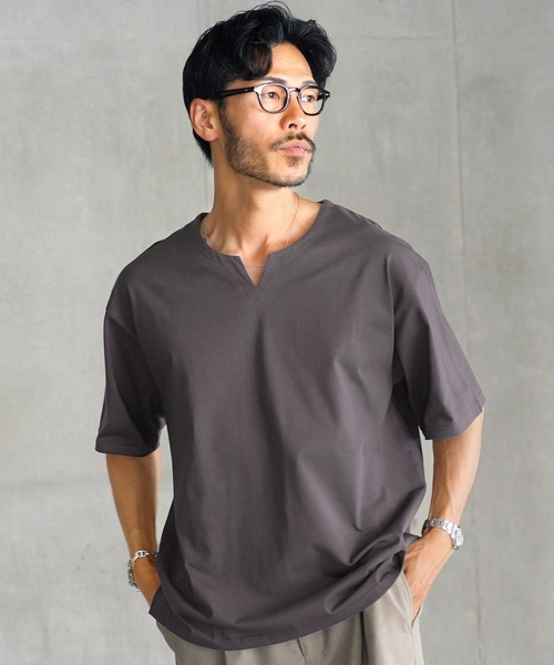 jiggys shop(ジギーズショップ)の「接触冷感 UVカット 吸汗速乾 プレーティング キーネック 半袖Tシャツ カットソー(Tシャツ/カットソー・メンズ・ホワイト/ブラック/ベージュ系その他/スミクロ・MEDIUM/LARGE/X-LARGE)」の8枚目の写真