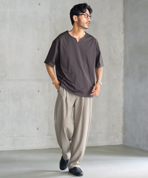 jiggys shop(ジギーズショップ)の「接触冷感 UVカット 吸汗速乾 プレーティング キーネック 半袖Tシャツ カットソー(Tシャツ/カットソー・メンズ・ホワイト/ブラック/ベージュ系その他/スミクロ・MEDIUM/LARGE/X-LARGE)」の9枚目の写真