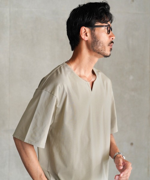 jiggys shop(ジギーズショップ)の「接触冷感 UVカット 吸汗速乾 プレーティング キーネック 半袖Tシャツ カットソー(Tシャツ/カットソー・メンズ・ホワイト/ブラック/ベージュ系その他/スミクロ・MEDIUM/LARGE/X-LARGE)」の10枚目の写真