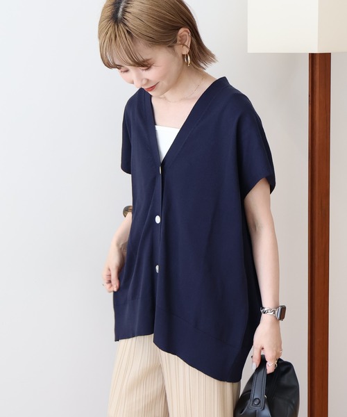 ホワイト Vネック フレンチニットカーデ ワイドVネックニットカーディガン（カーディガン/ボレロ）｜B.C