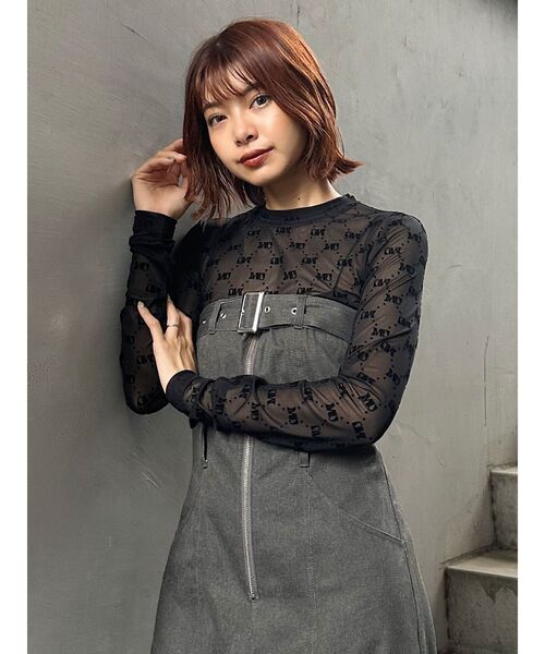 tシャツ フロッキーモノグラムシアートップス レディース セール】フロッキーモノグラムシアートップス（Tシャツ