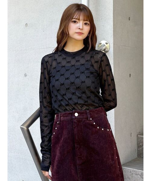 tシャツ フロッキーモノグラムシアートップス レディース セール】フロッキーモノグラムシアートップス（Tシャツ