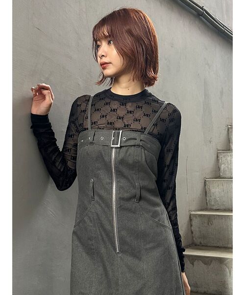 MURUA（ムルーア）の「フロッキーモノグラムシアートップス（Tシャツ/カットソー・レディース・ブラック/ブラウン/ベージュ・FREE）」の22枚目の写真